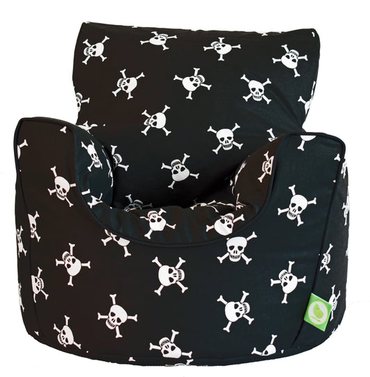 Cotton Black Pirate Skull and Cross Bones Bean Bag Arm Chair with Beans Child / Teen size