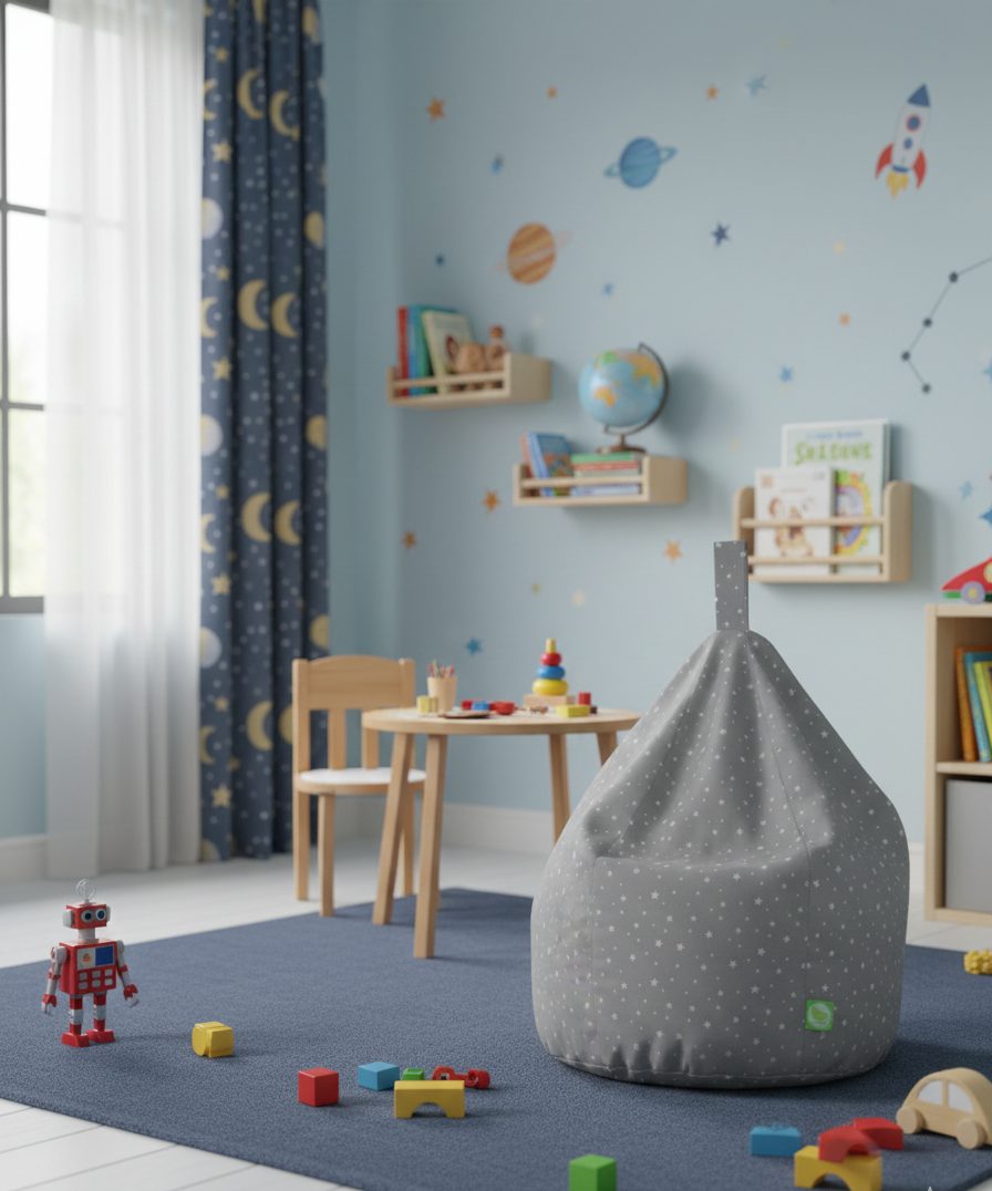 Child Size Grey Stars Cotton Bean Bag (Filled)