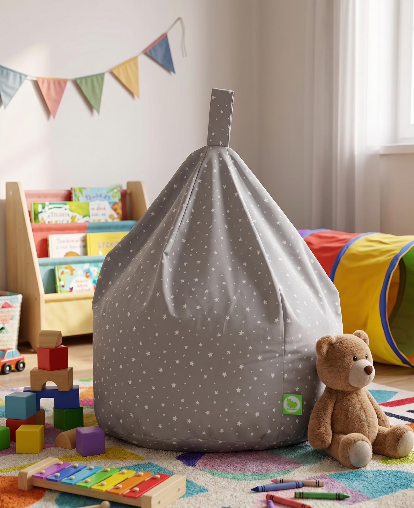 Child Size Grey Stars Cotton Bean Bag (Filled)