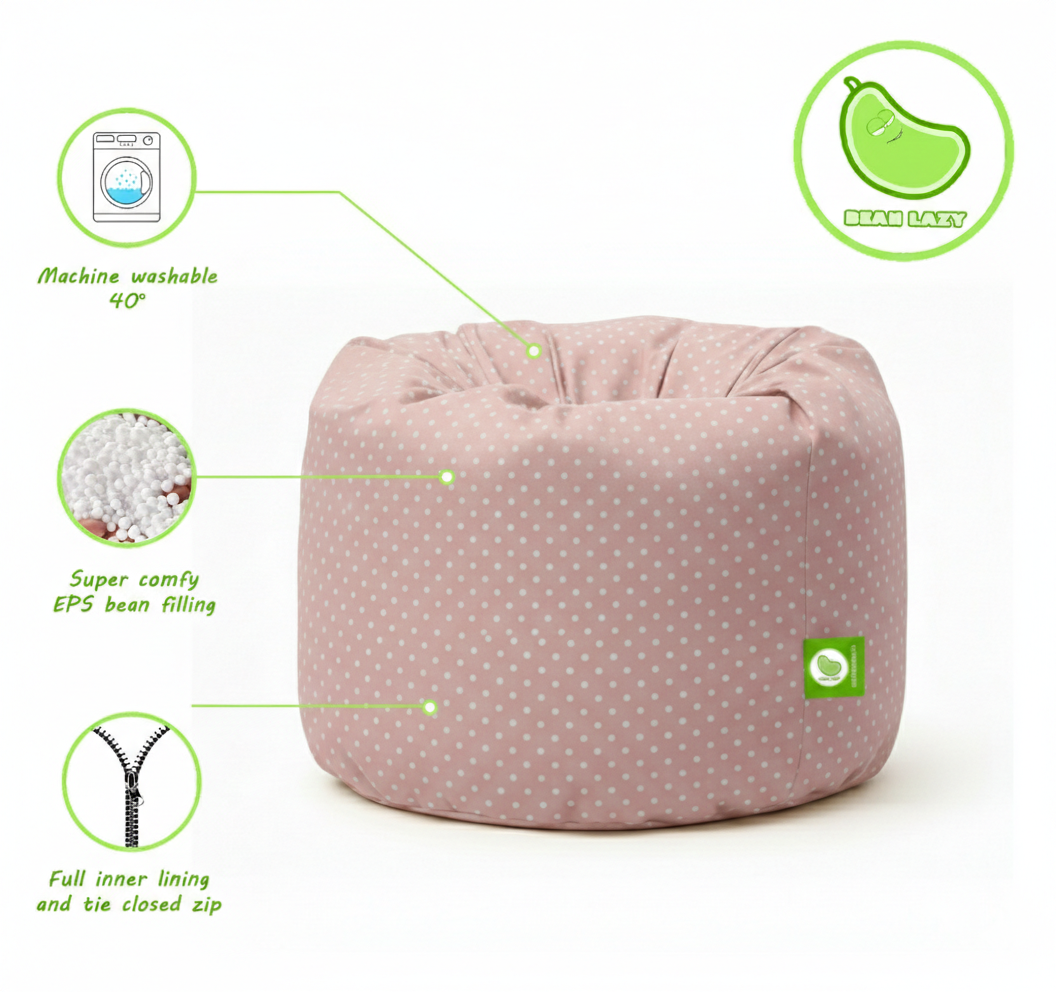 Bean Lazy Kids Pink Polka Dot Bean Bag