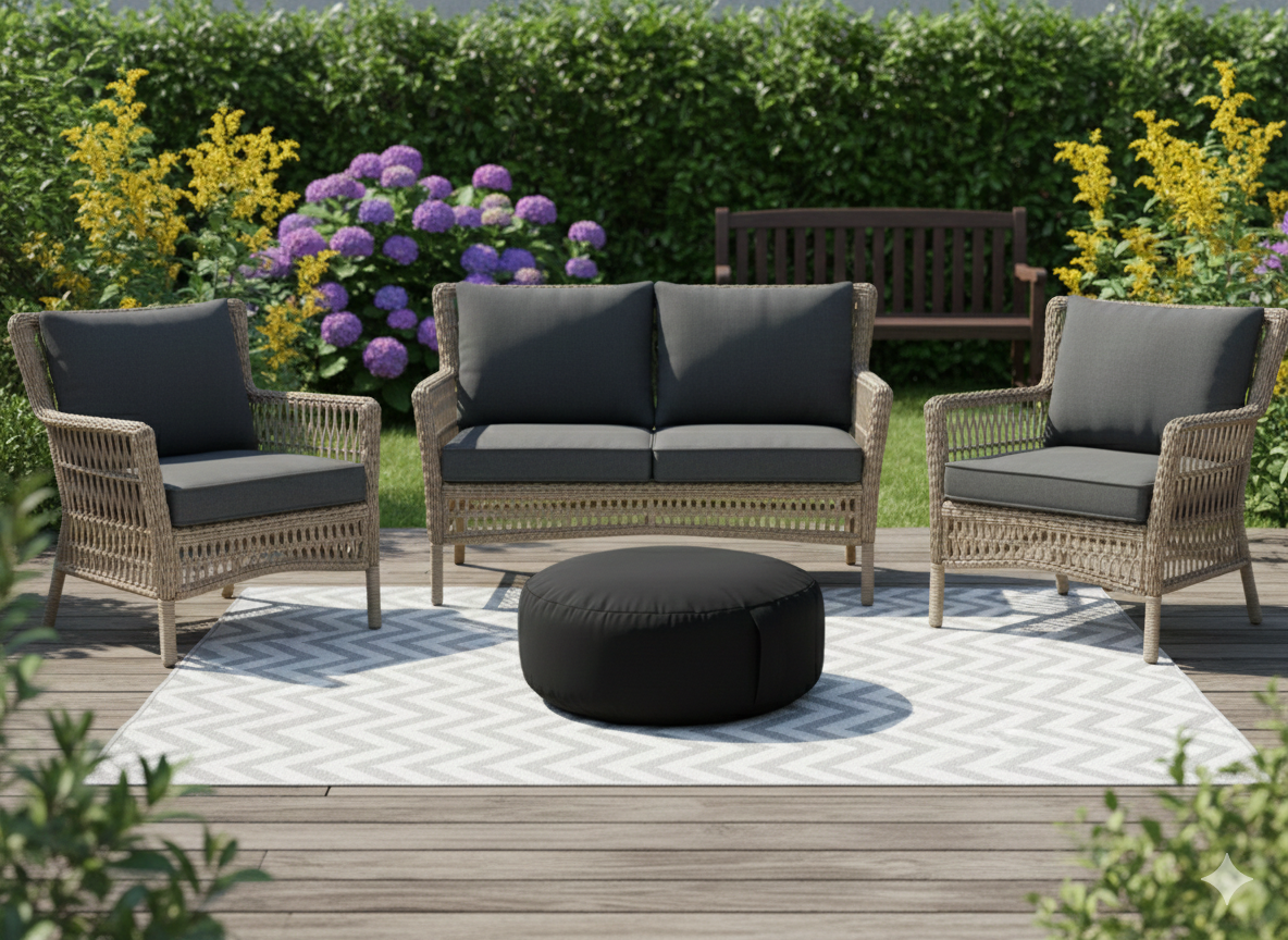 Outdoor Jet Black Bean Lazy Pouffe – Sleek, Weatherproof Versatility