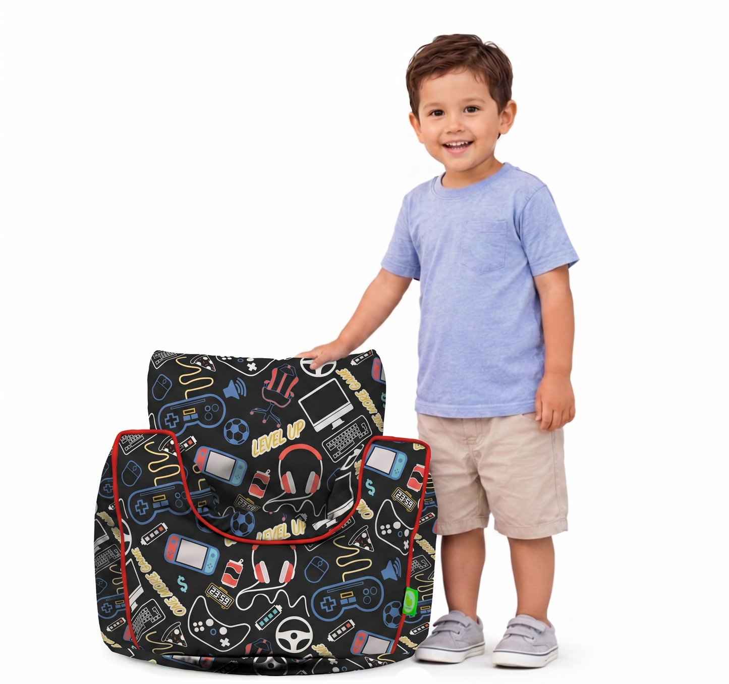 Cotton Black Gaming Bean Bag Arm Chair Toddler Size