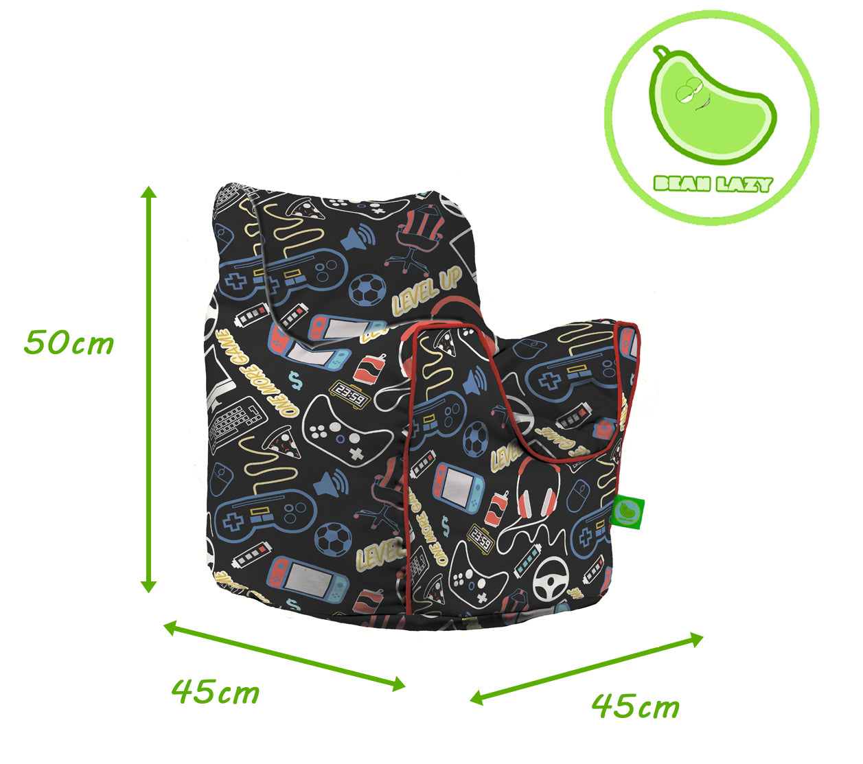 Cotton Black Gaming Bean Bag Arm Chair Toddler Size