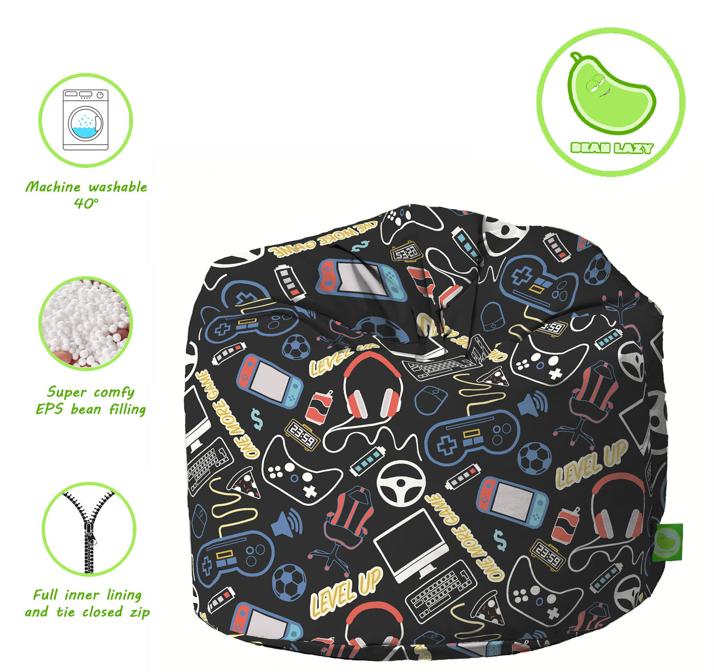 Cotton Black Gaming Bean Bag Child Size