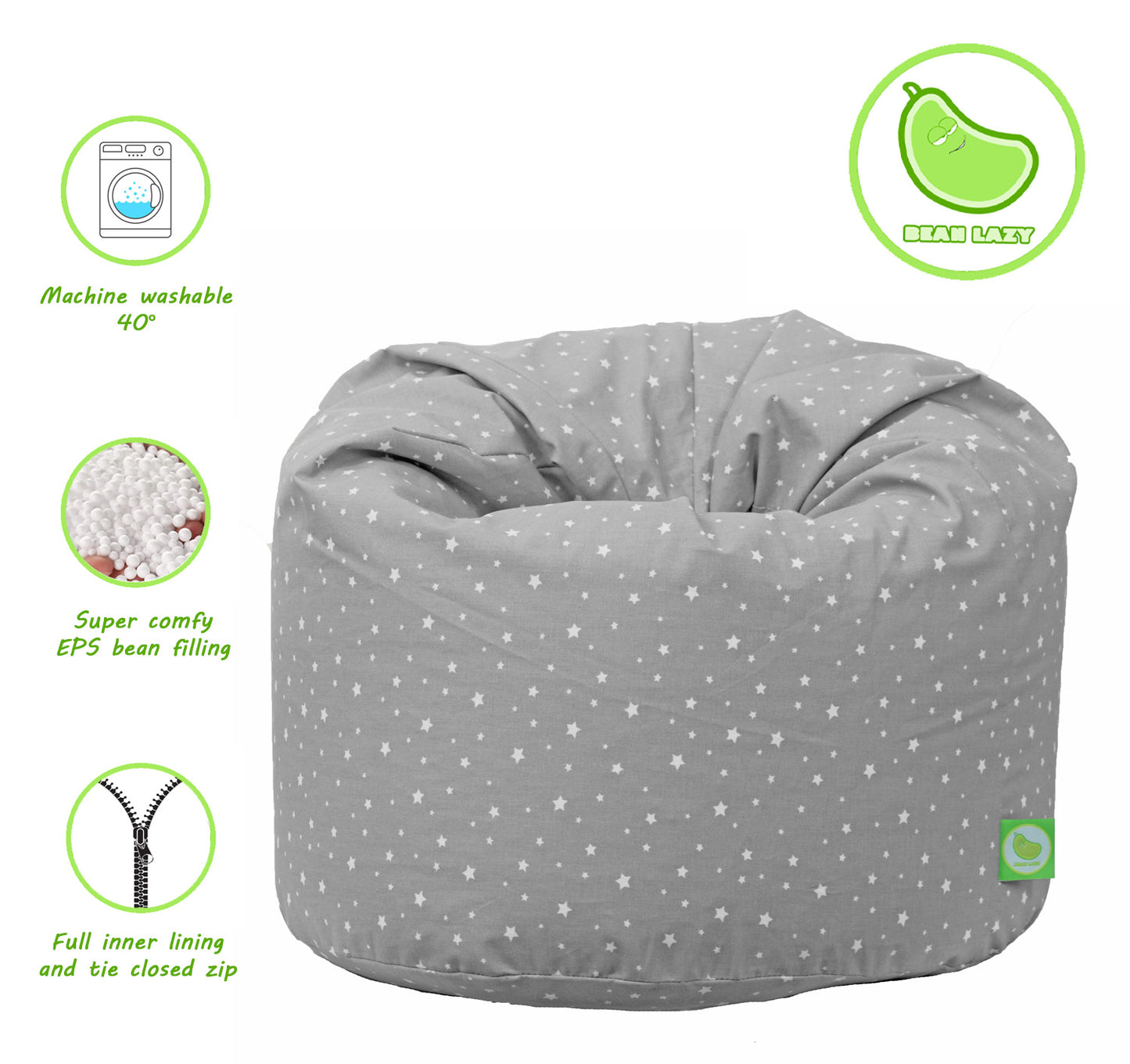 Child Size Grey Stars Cotton Bean Bag (Filled)