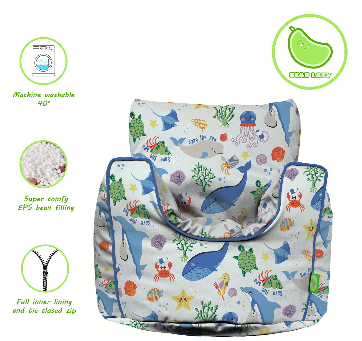 Cotton Save Our Sea Bean Bag Arm Chair Toddler Size