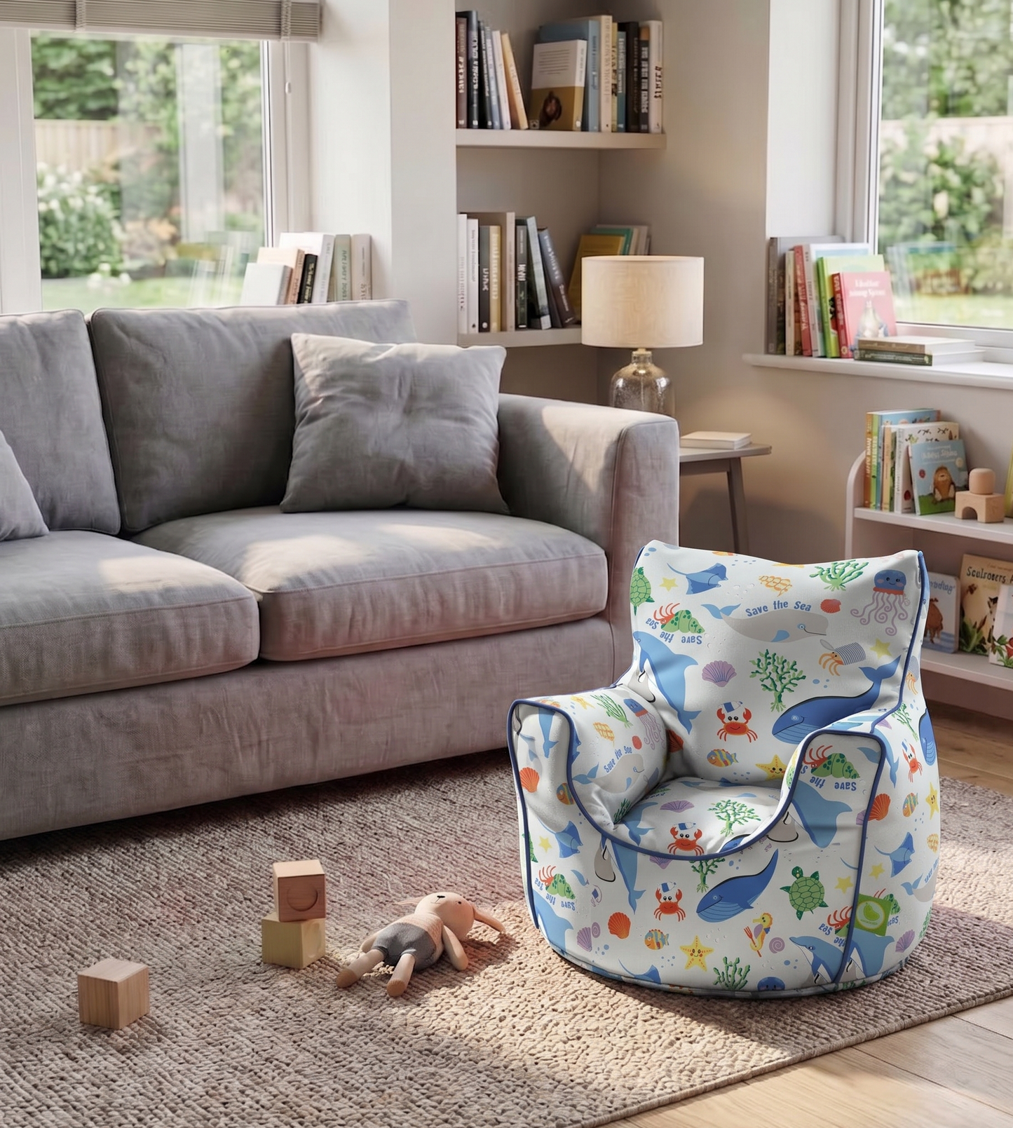 Cotton Save Our Sea Bean Bag Arm Chair Toddler Size