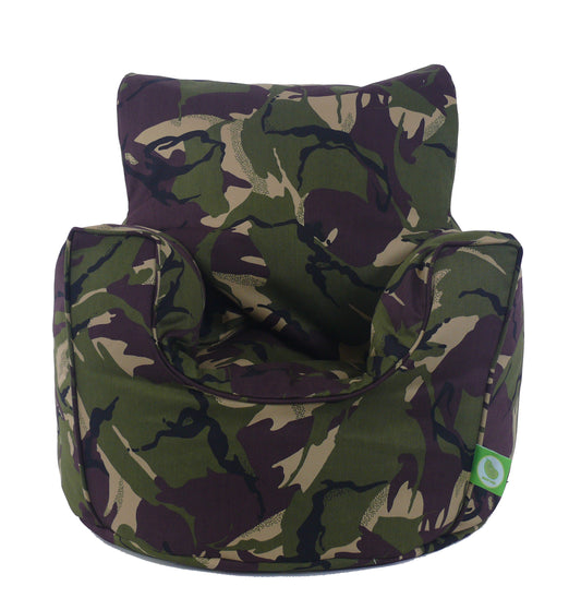 Cotton Green Army Camo Bean Bag Arm Chair with Beans Child / Teen size