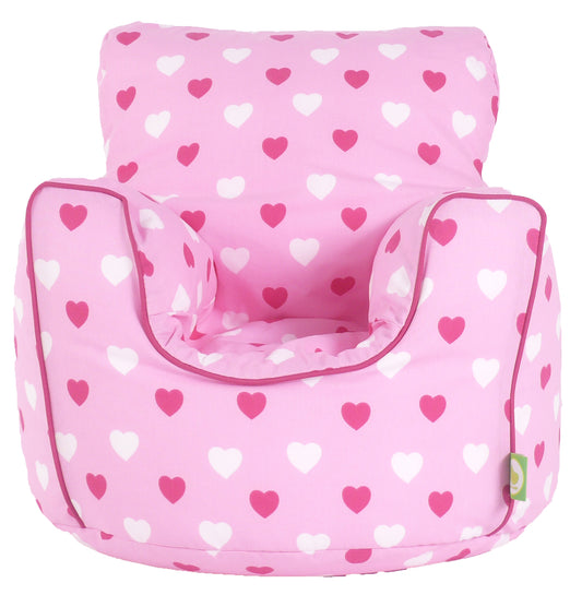 Cotton Pink Hearts Bean Bag Arm Chair with Beans Child / Teen size