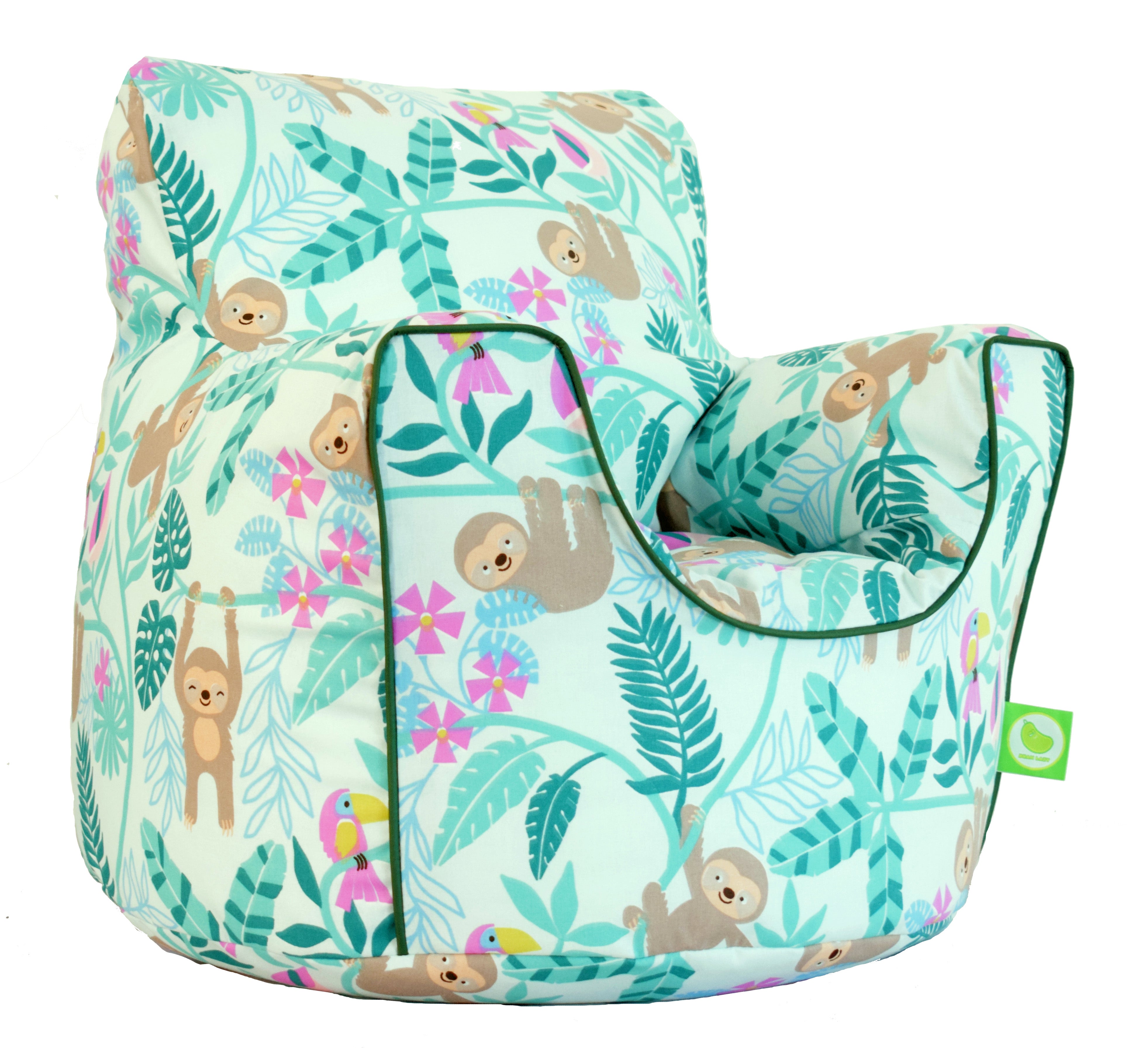 Cotton Green Sloth Bean Bag Arm Chair Toddler Size beanlazy